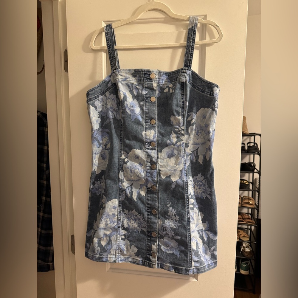 GAP Blue Denim Dress with Floral Pattern